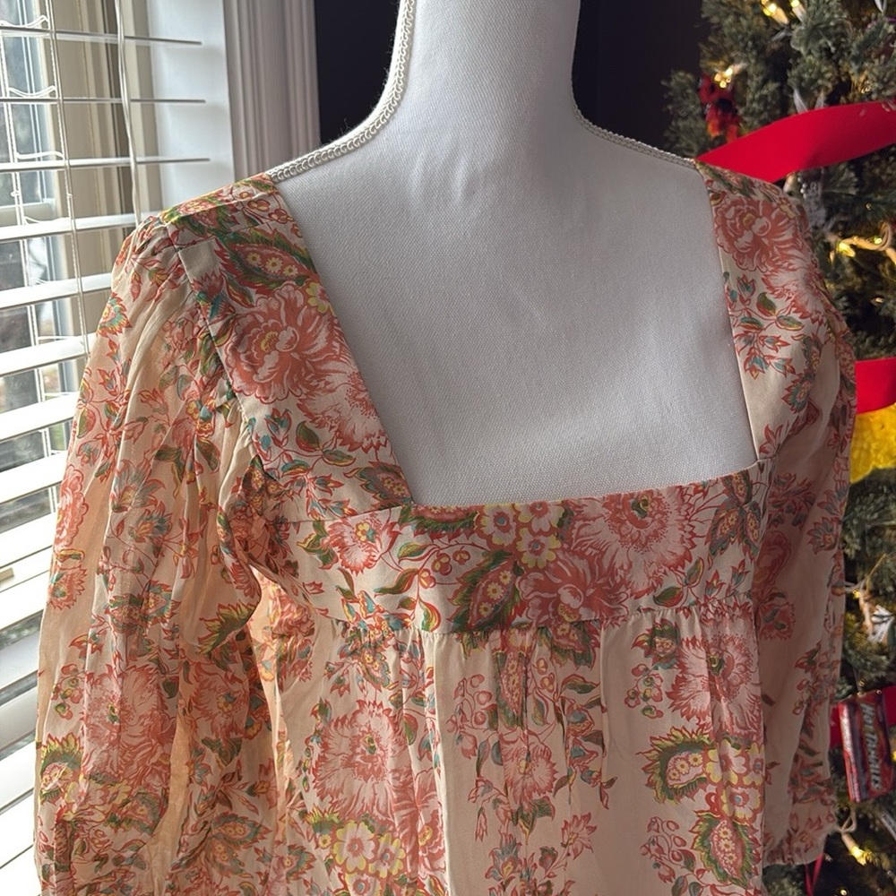 Loeffler Randall Square Neck floral Blouse medium